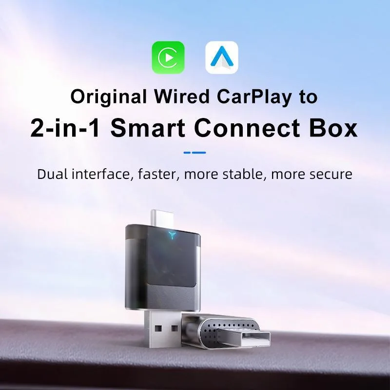 2 in 1 Car mini Smart Box Wired to Wireless BT5.4+5.8GHz Android Auto CarPlay Adapter(Black)