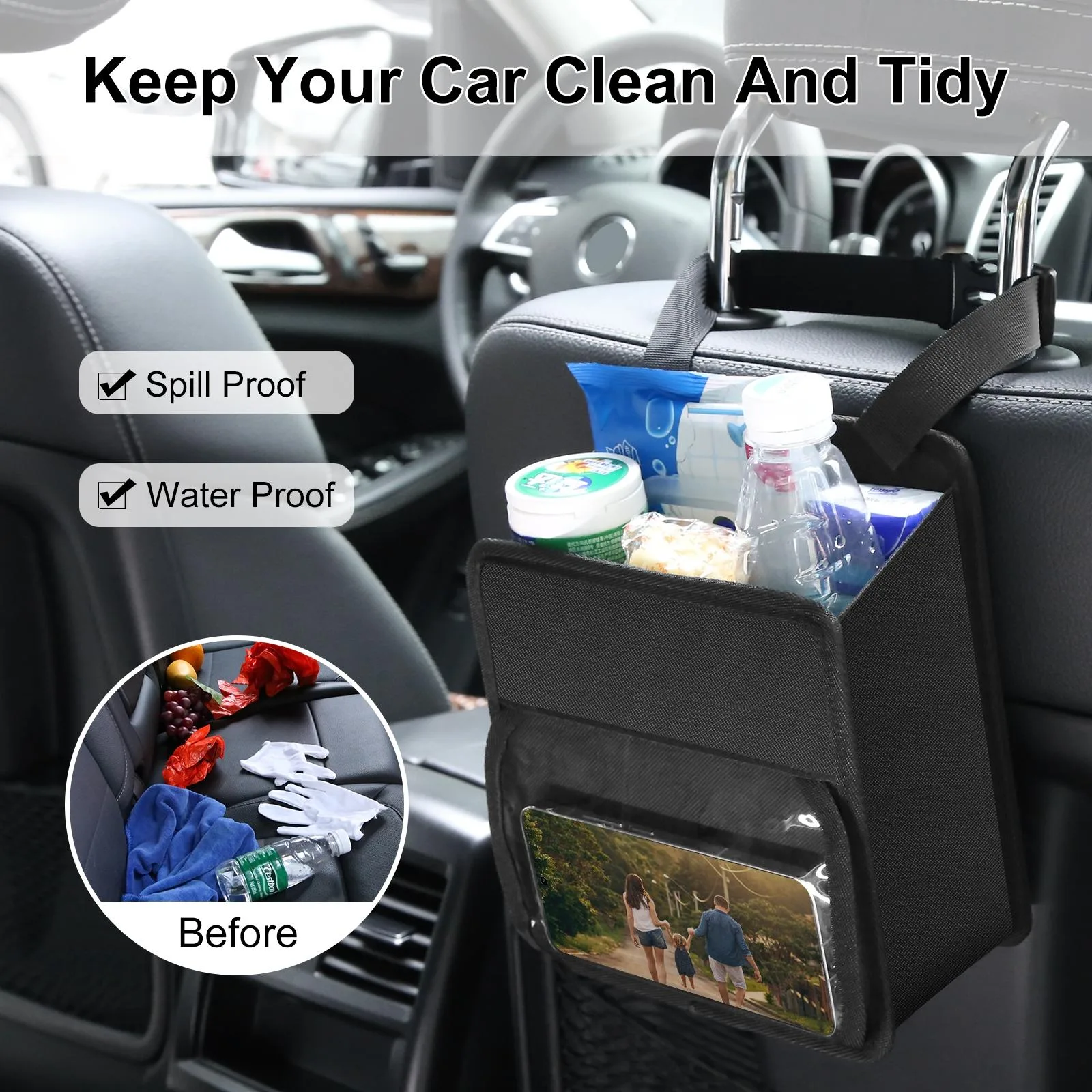 FUNADD Portable Folding Car Back Seat Hook Storage Box (Black)