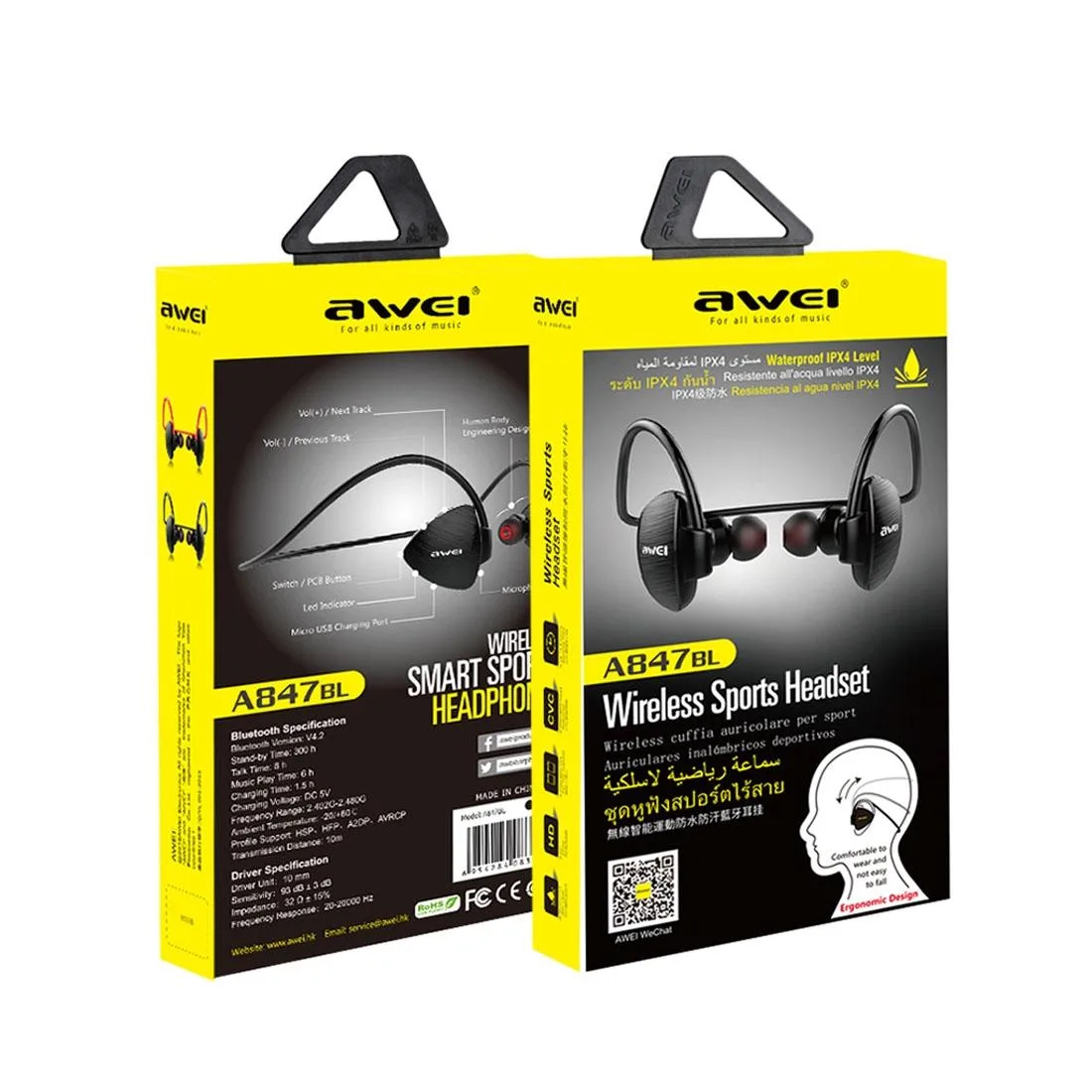 Outdoor Sports IPX4 Waterproof Anti-sweat Fashion After Hanging Design Stereo Bluetooth Earphone(Black)