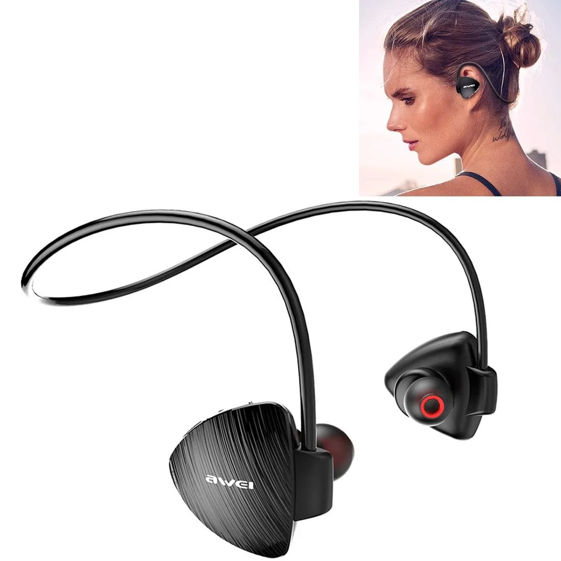 Outdoor Sports IPX4 Waterproof Anti-sweat Fashion After Hanging Design Stereo Bluetooth Earphone(Black)
