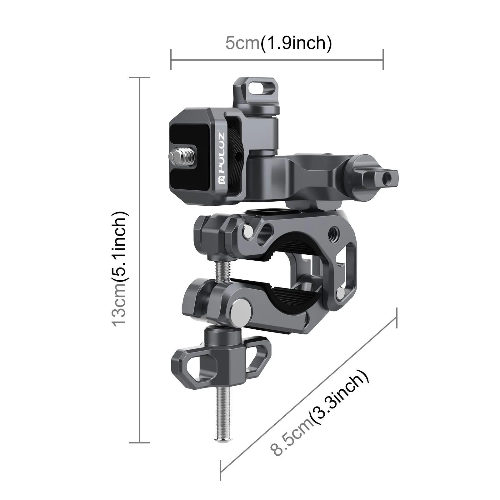 PULUZ Panoramic & Action Cameras Professional 3-Way Gimbal Motorcycles Bicycles Handlebar Aluminium Alloy Mount (Grey)