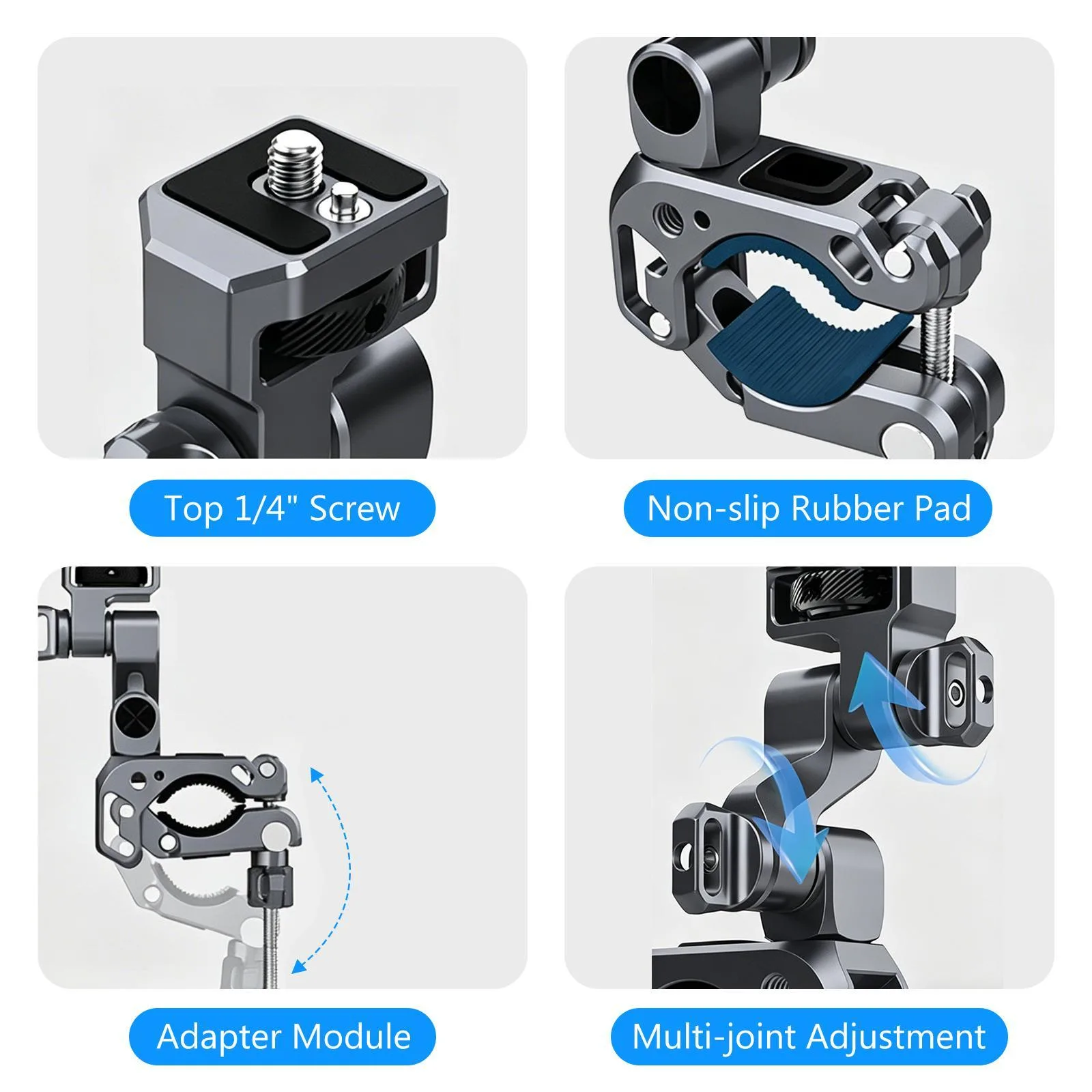 PULUZ Panoramic & Action Cameras Professional 3-Way Gimbal Motorcycles Bicycles Handlebar Aluminium Alloy Mount (Grey)