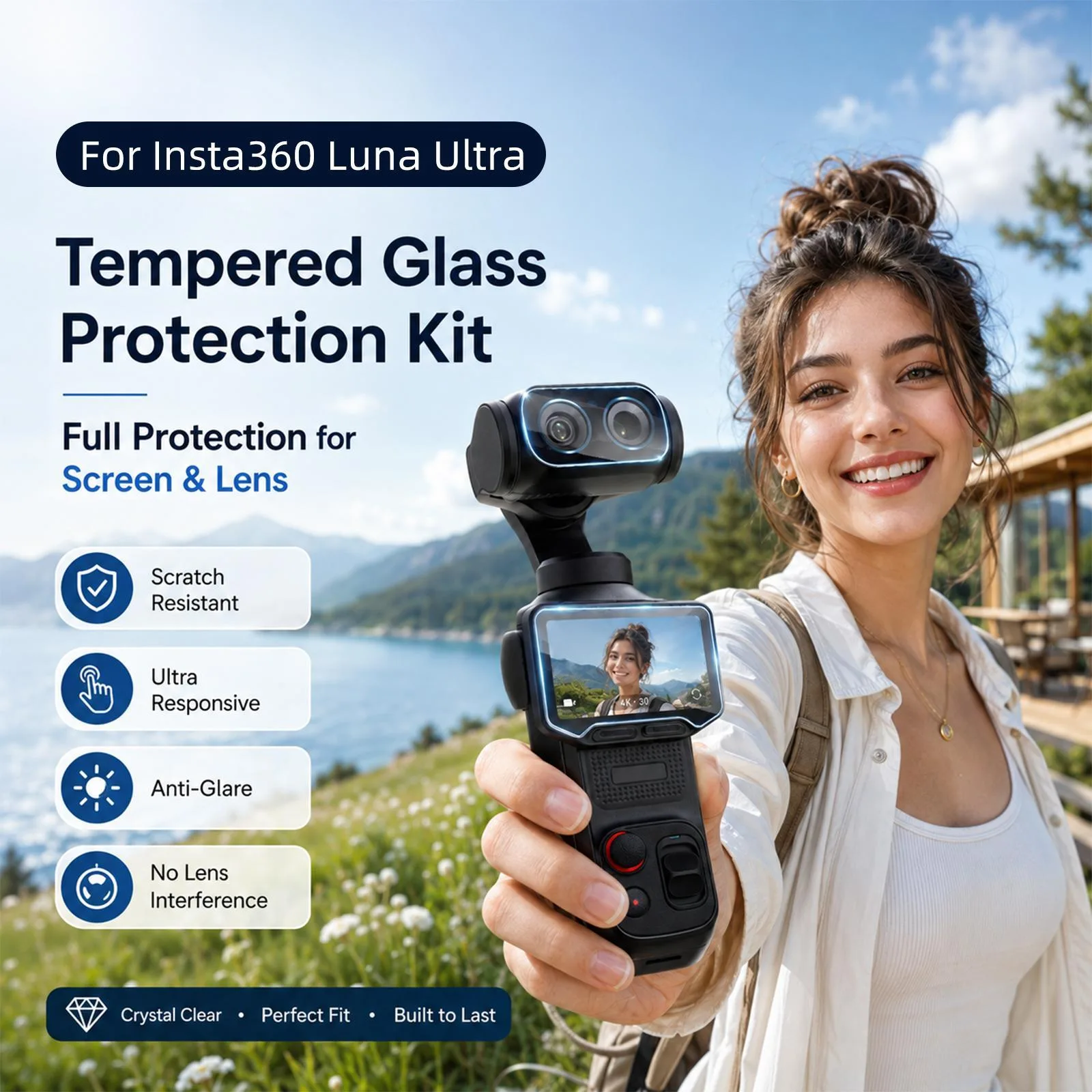 PULUZ 9H HD Tempered Glass Screen Film + Lens Protector (Transparent)