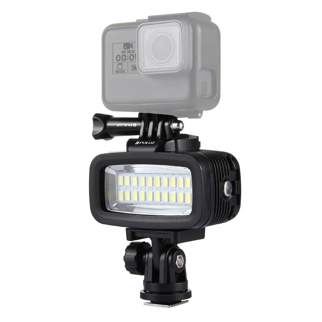 PULUZ 20 LEDs 40m Waterproof IPX8 Studio Light Video & Photo Light with Hot Shoe Base Adapter & Quick Release Buckle & Long Screw & 2 x Filter Plates for GoPro HERO10 Black / HERO9 Black / HERO8 Black / HERO7 /6 /5 /5 Session /4 Session /4 /3+ /3 /2