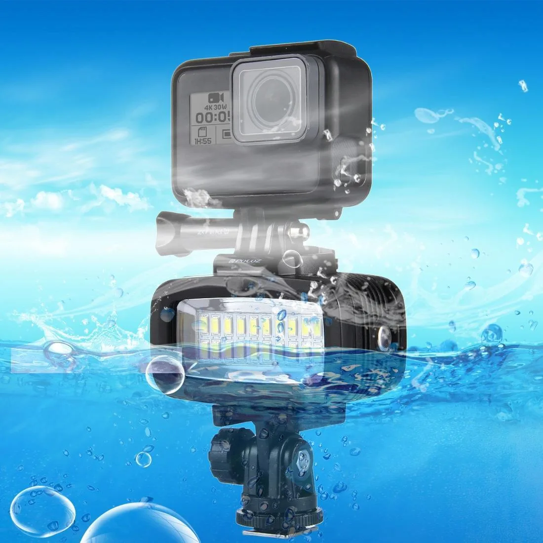 PULUZ 20 LEDs 40m Waterproof IPX8 Studio Light Video & Photo Light with Hot Shoe Base Adapter & Quick Release Buckle & Long Screw & 2 x Filter Plates for GoPro HERO10 Black / HERO9 Black / HERO8 Black / HERO7 /6 /5 /5 Session /4 Session /4 /3+ /3 /2