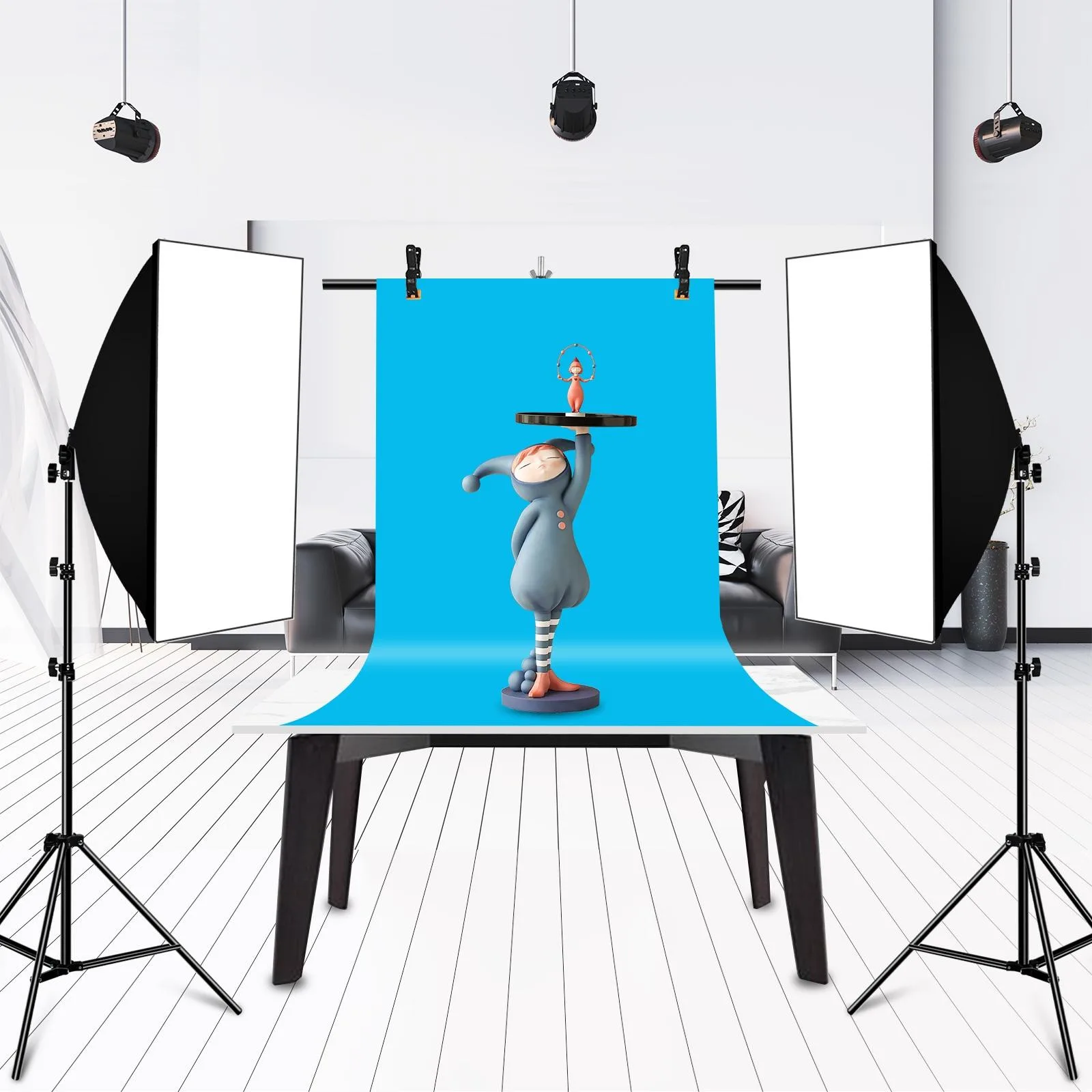 67cm T-Shape Photo Studio Background Support Stand Backdrop Crossbar Bracket with Clips, No Backdrop(Black)