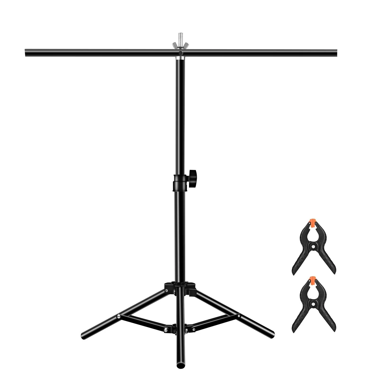 67cm T-Shape Photo Studio Background Support Stand Backdrop Crossbar Bracket with Clips, No Backdrop(Black)