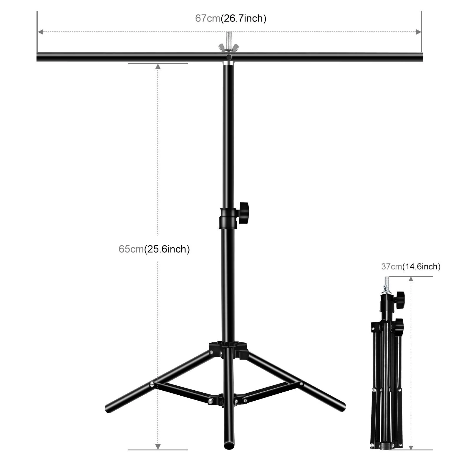 67cm T-Shape Photo Studio Background Support Stand Backdrop Crossbar Bracket with Clips, No Backdrop(Black)