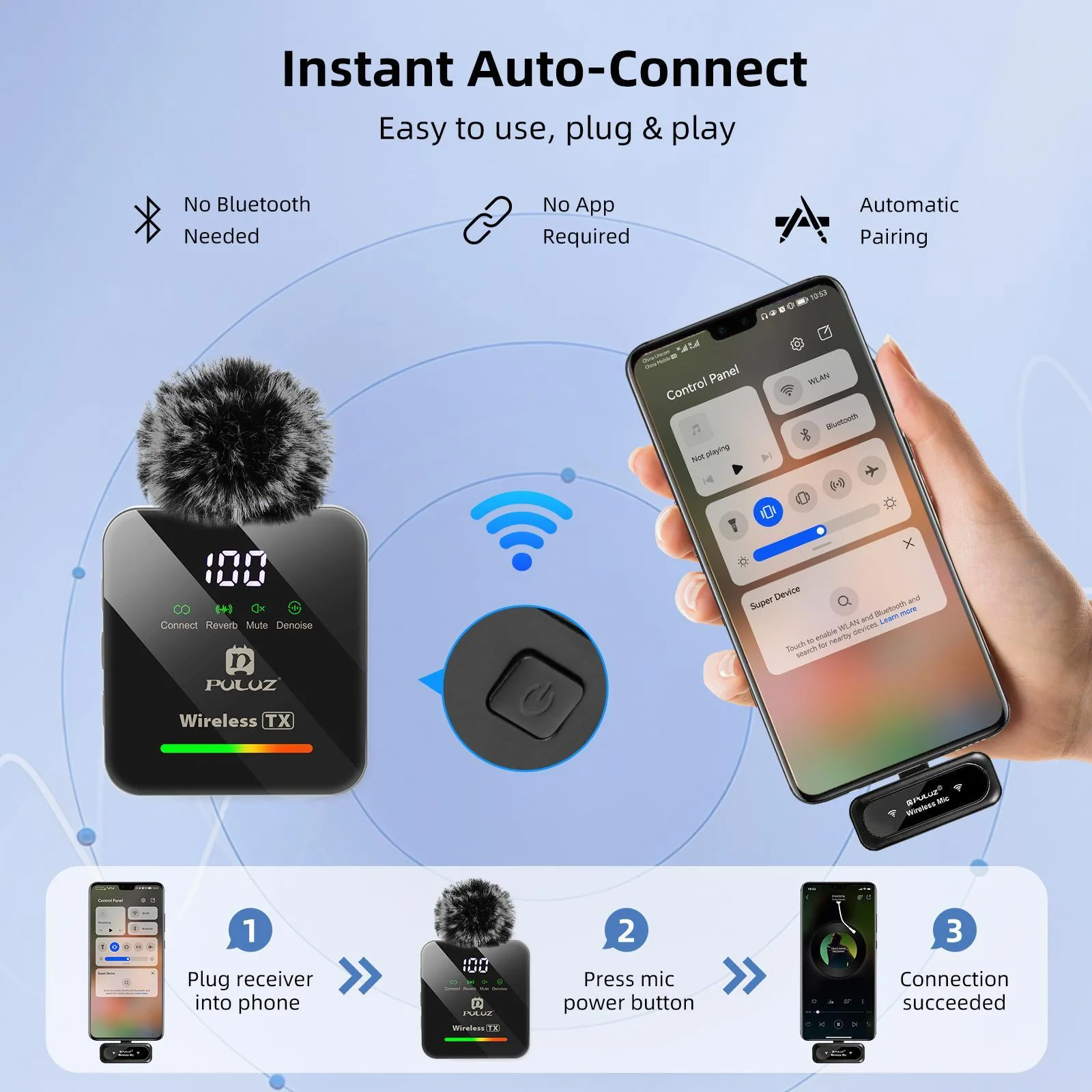 PULUZ Wireless Lavalier Microphone for Type-C Phone, Type-C Receiver and 4 x Microphones (Black)