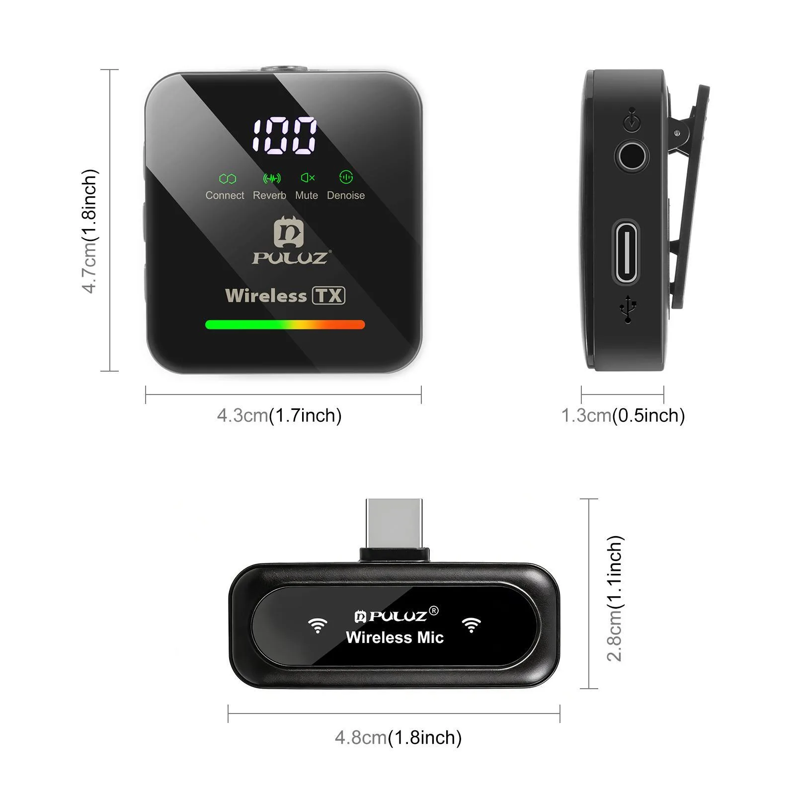 PULUZ Wireless Lavalier Microphone for Type-C Phone, Type-C Receiver and 4 x Microphones (Black)