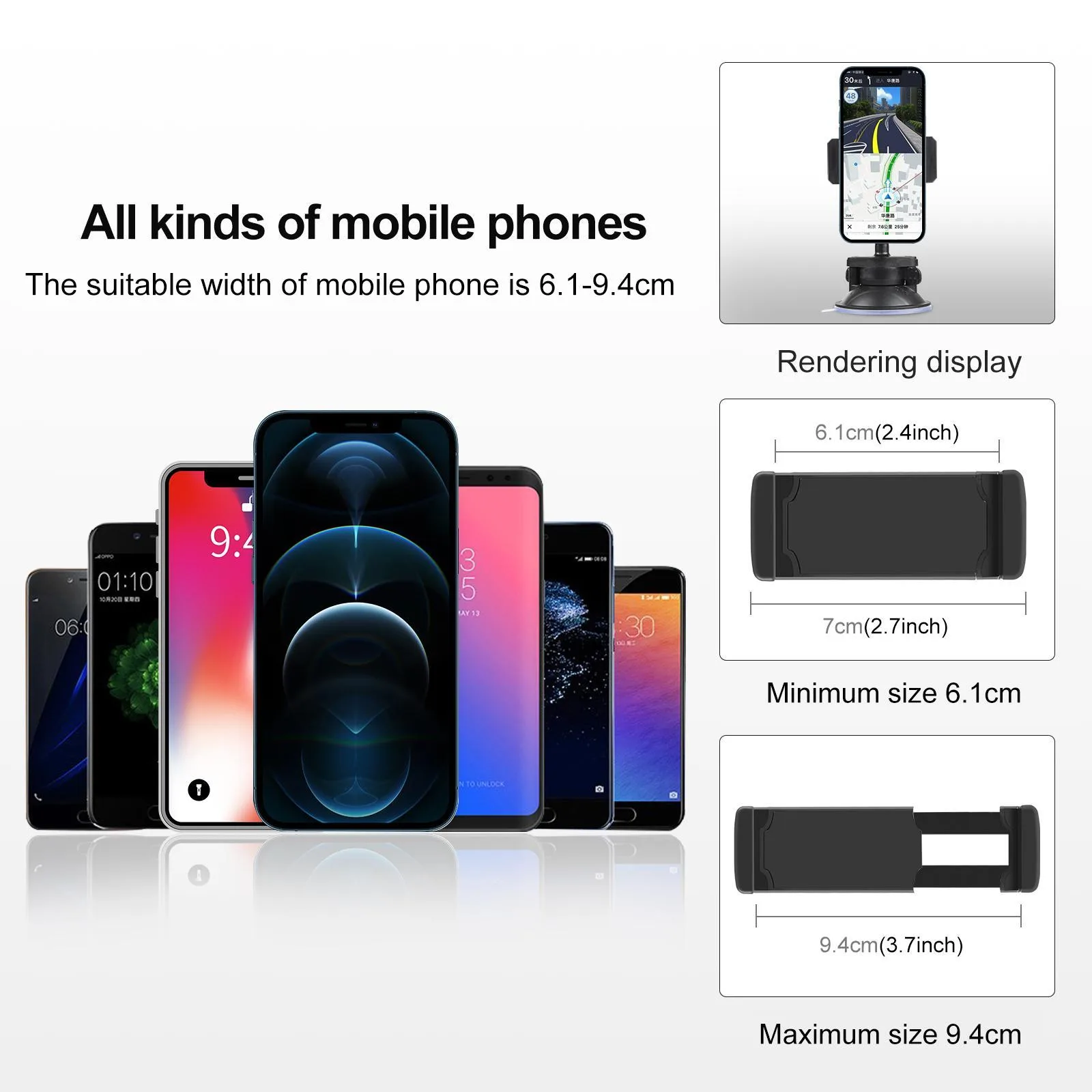 PULUZ 360 Degree Rotating Suction Cup Clamp Holder Bracket For iPhone, Galaxy, Huawei, Xiaomi, Sony, HTC, Google and other Smartphones (Black)