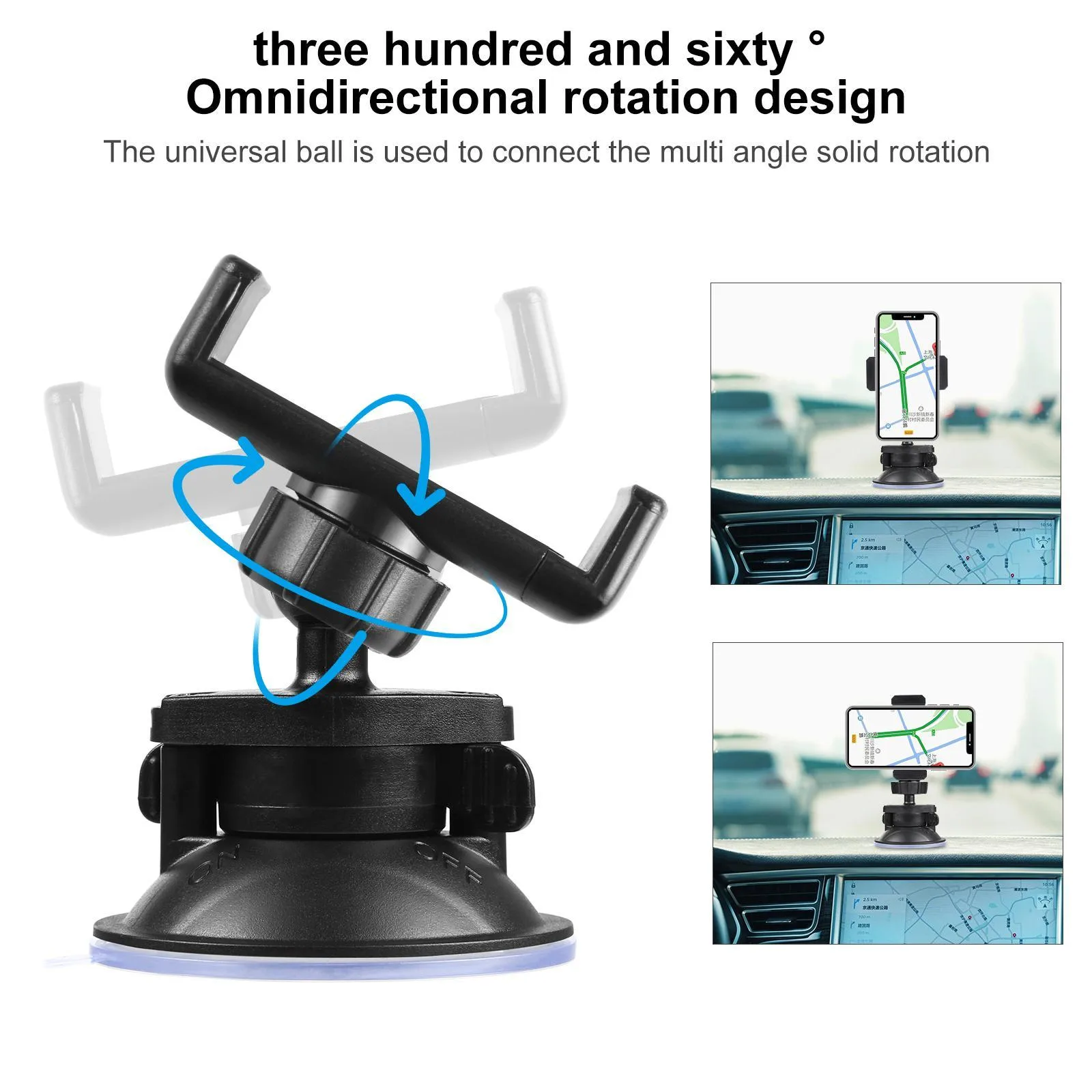 PULUZ 360 Degree Rotating Suction Cup Clamp Holder Bracket For iPhone, Galaxy, Huawei, Xiaomi, Sony, HTC, Google and other Smartphones (Black)