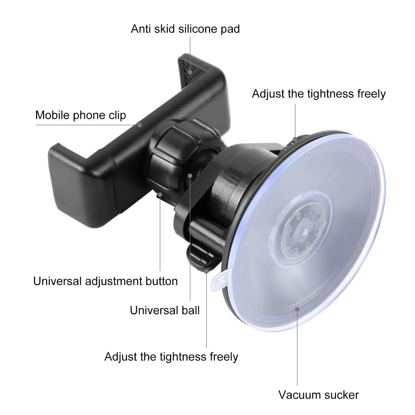 PULUZ 360 Degree Rotating Suction Cup Clamp Holder Bracket For iPhone, Galaxy, Huawei, Xiaomi, Sony, HTC, Google and other Smartphones (Black)