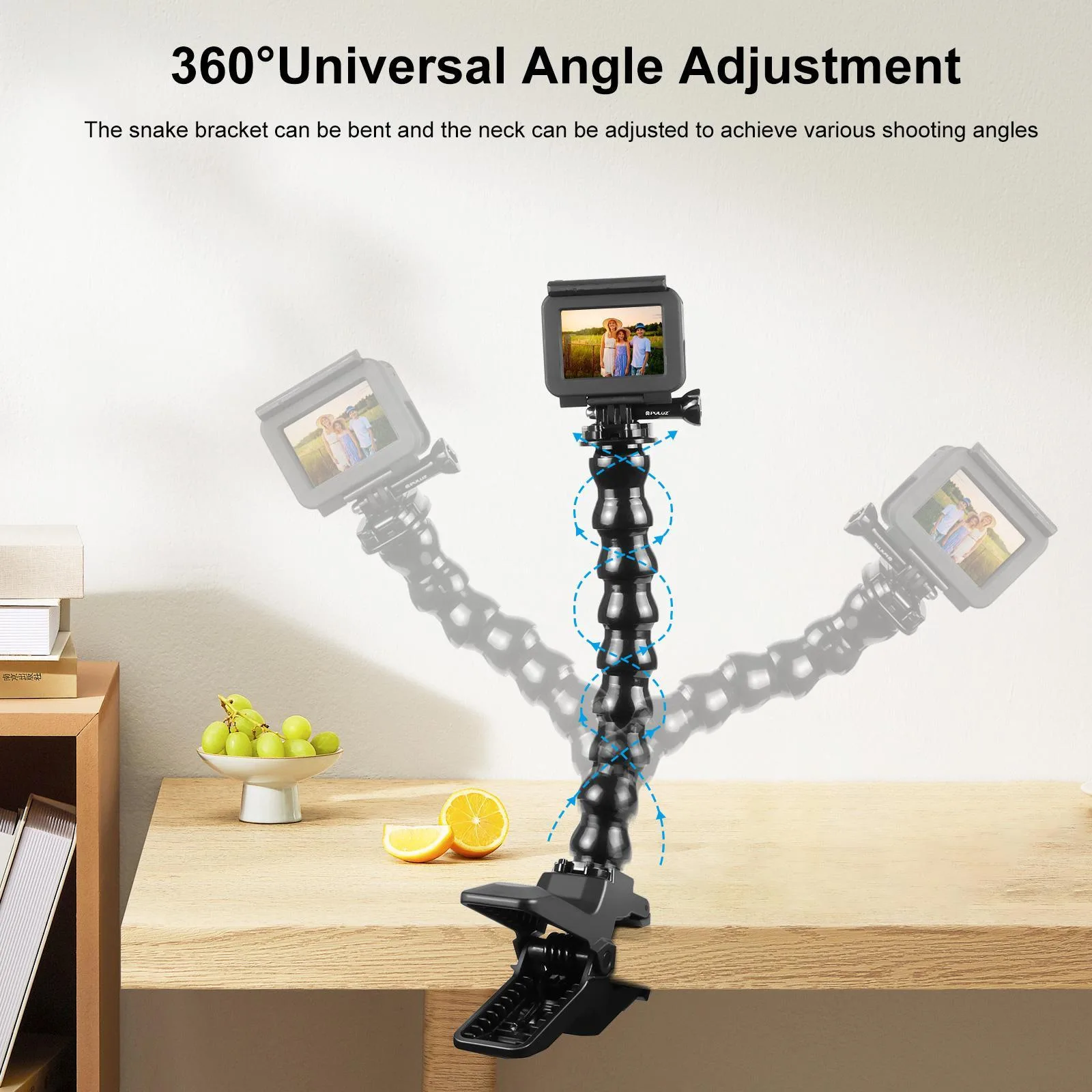 PULUZ Action Sports Cameras Jaws Flex Clamp Mount with Phone Clamp (Black)