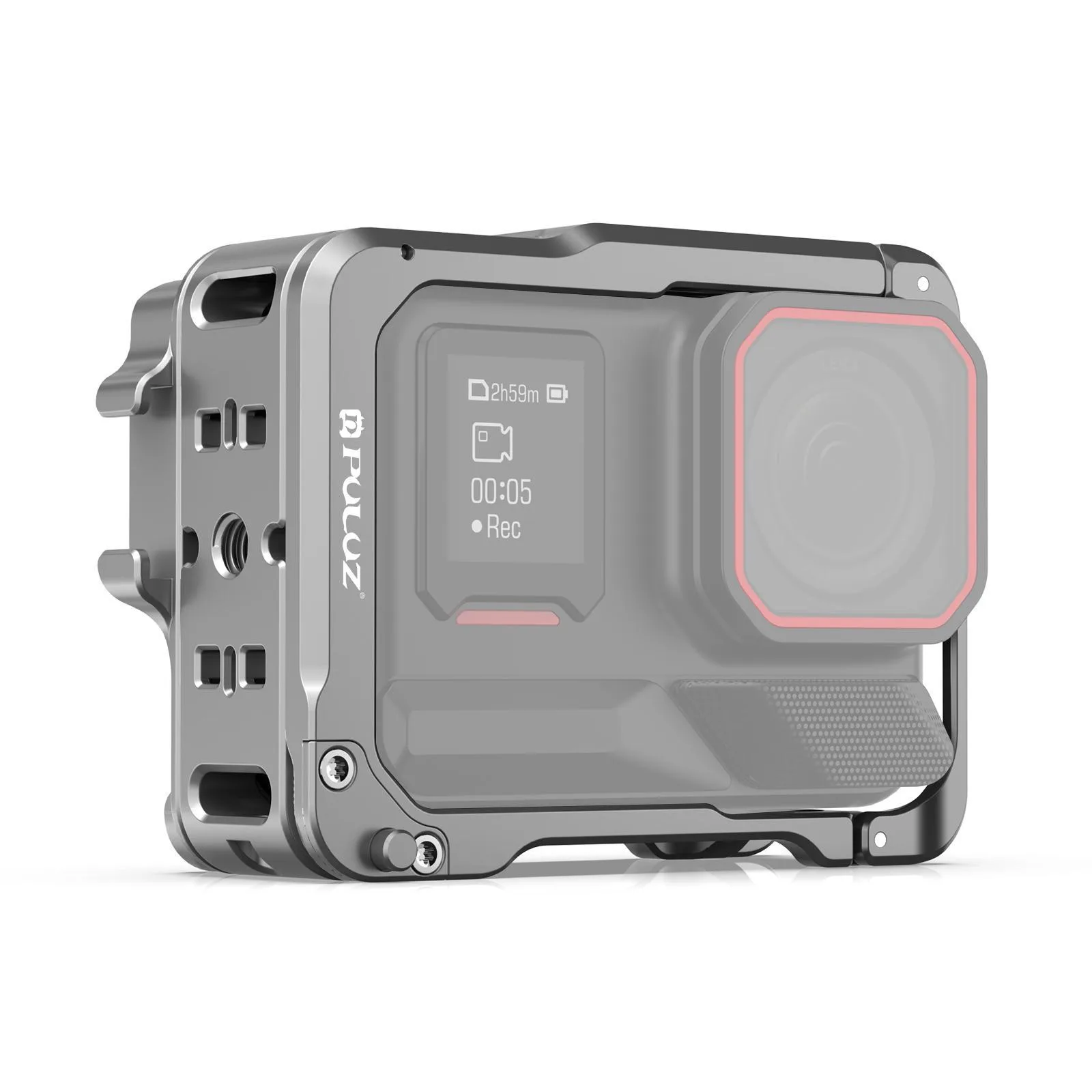 For Insta360 Ace Pro 2 PULUZ Aluminum Alloy Protective Cage Rig Dual Cold Shoe Housing Frame (Silver)