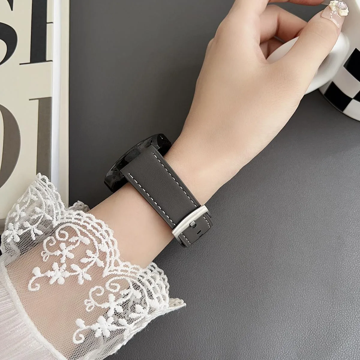 xDfind Flat Head Black Shark Fine Grain Leather Watch Band
