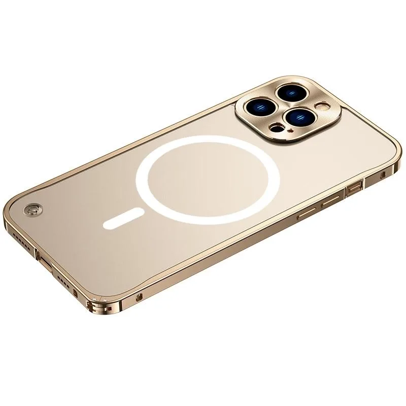 For iPhone 14 Pro Max Metal Frame Frosted PC Shockproof MagSafe Case