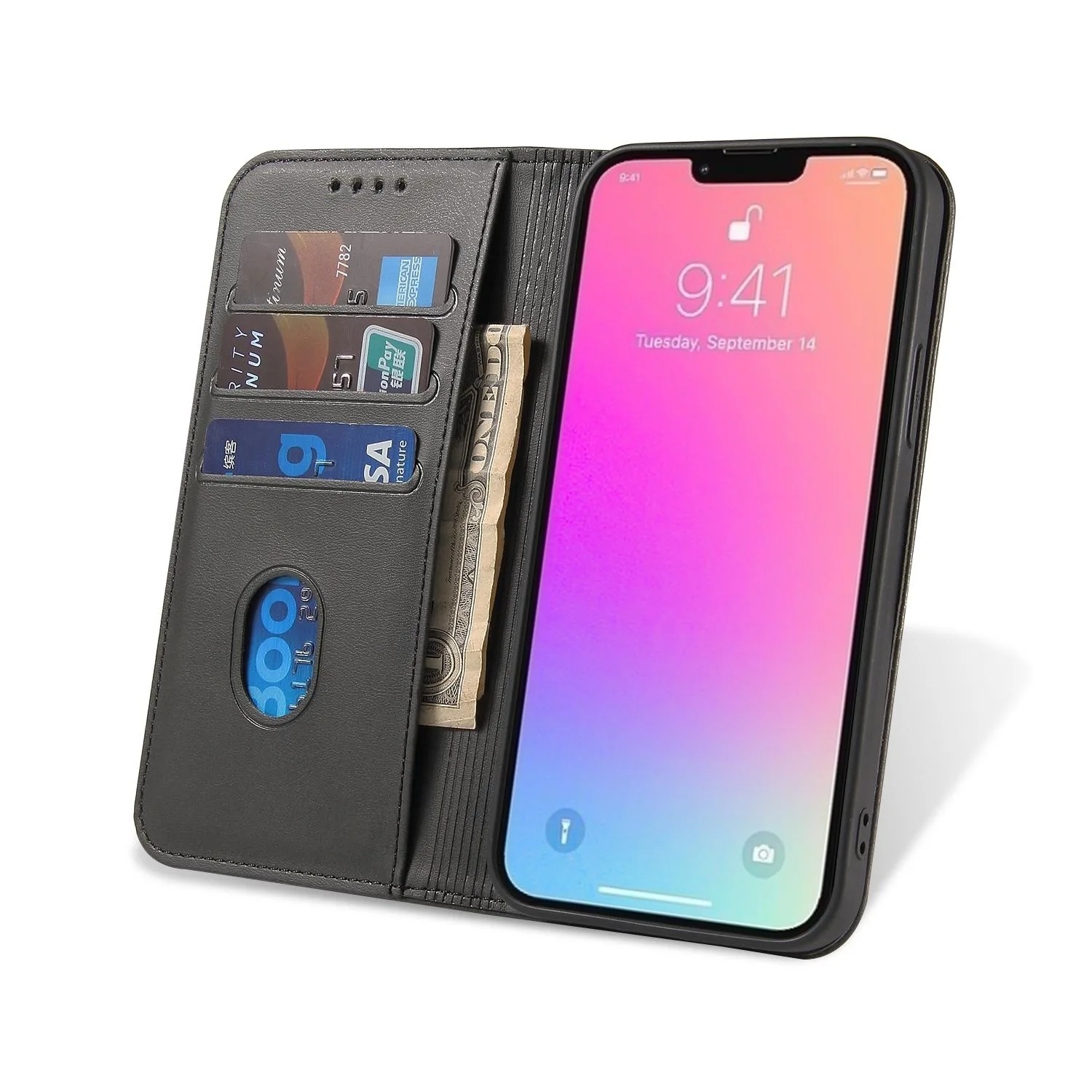For iPhone 14 Pro Calf Texture Magnetic Flip Leather Phone Case