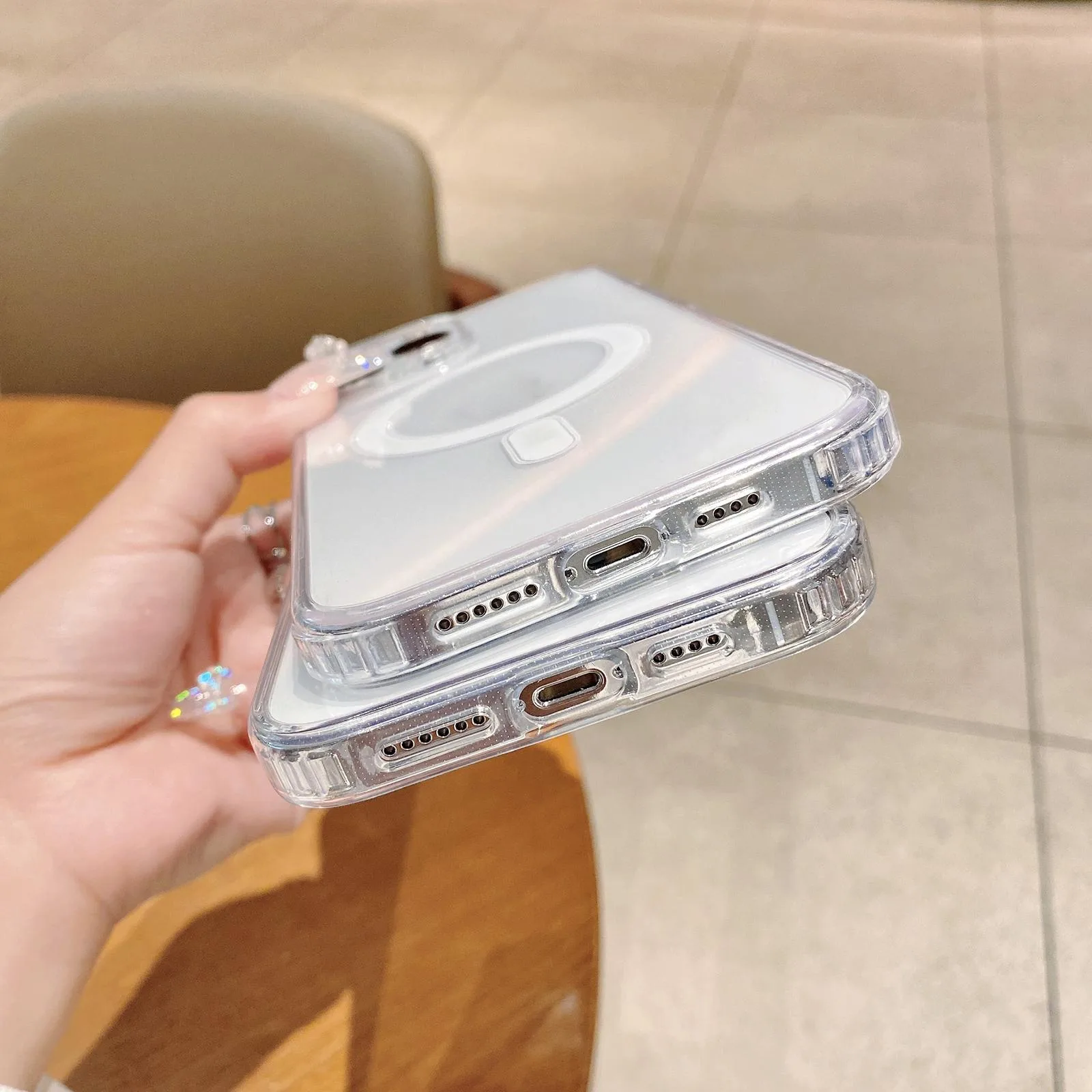 For iPhone 12 / 12 Pro Big Cutouts MagSafe Magnetic Clear Acrylic TPU Case(Transparent)