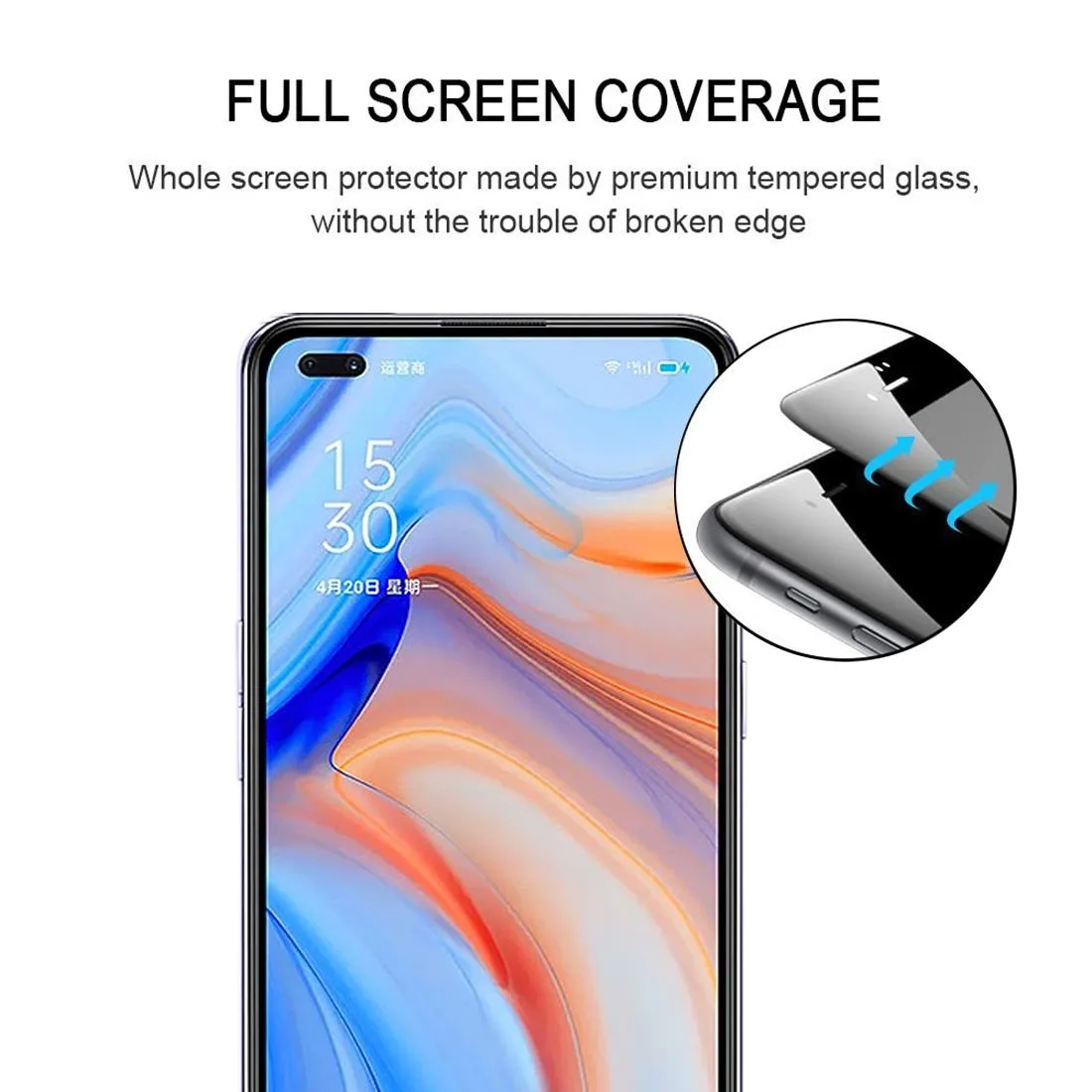 For OPPO Reno4 Full Glue Full Screen Tempered Glass Film