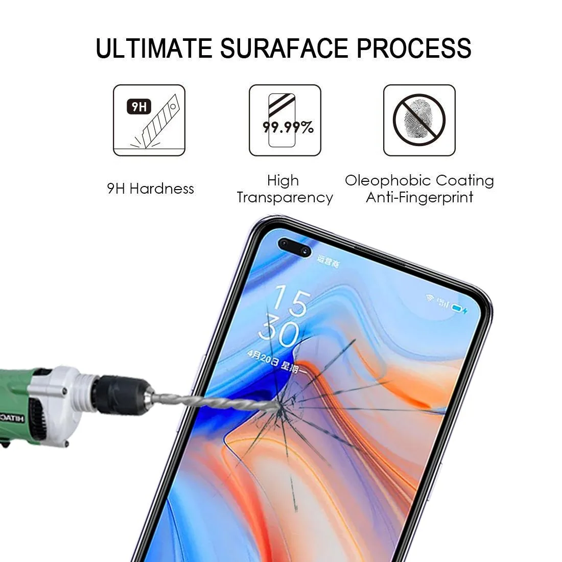 For OPPO Reno4 Full Glue Full Screen Tempered Glass Film