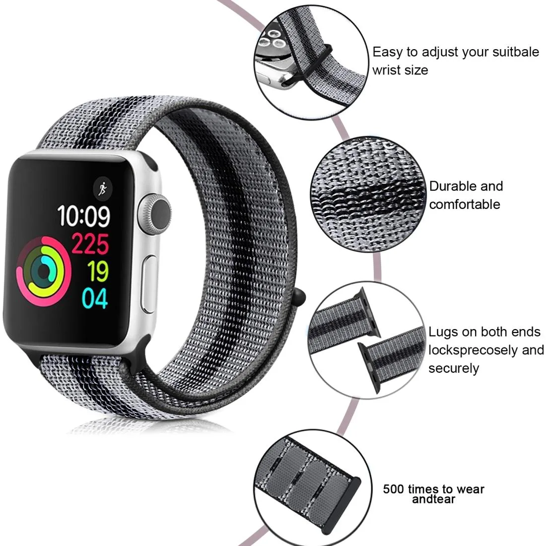 Nylon Loop Watch Band For Apple Watch Ultra 49mm&Watch Ultra 2 49mm / Series 9&8&7 45mm / SE 3&SE 2&6&SE&5&4 44mm / 3&2&1 42mm