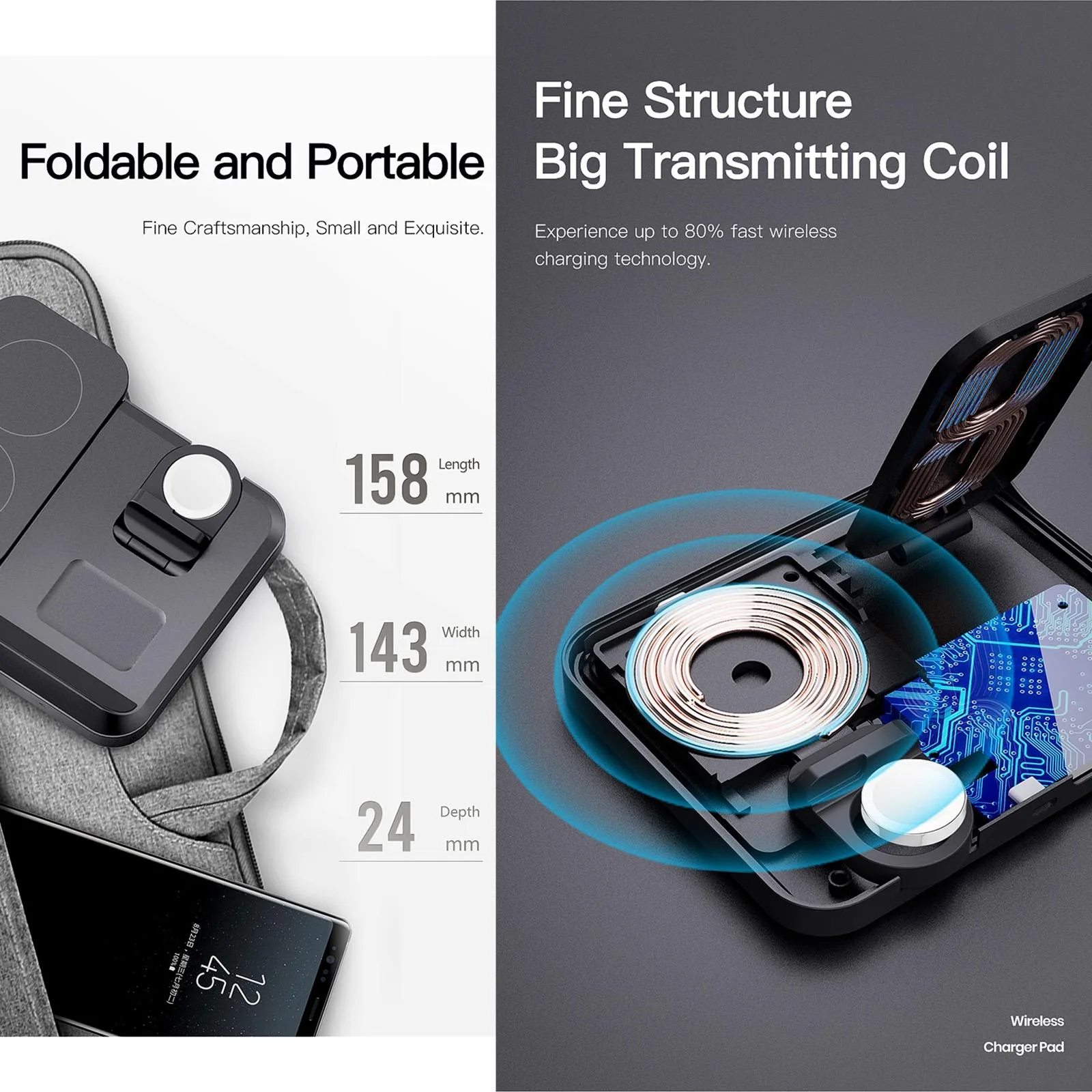 DW08 15W 3 in 1 Folding Wireless Charger