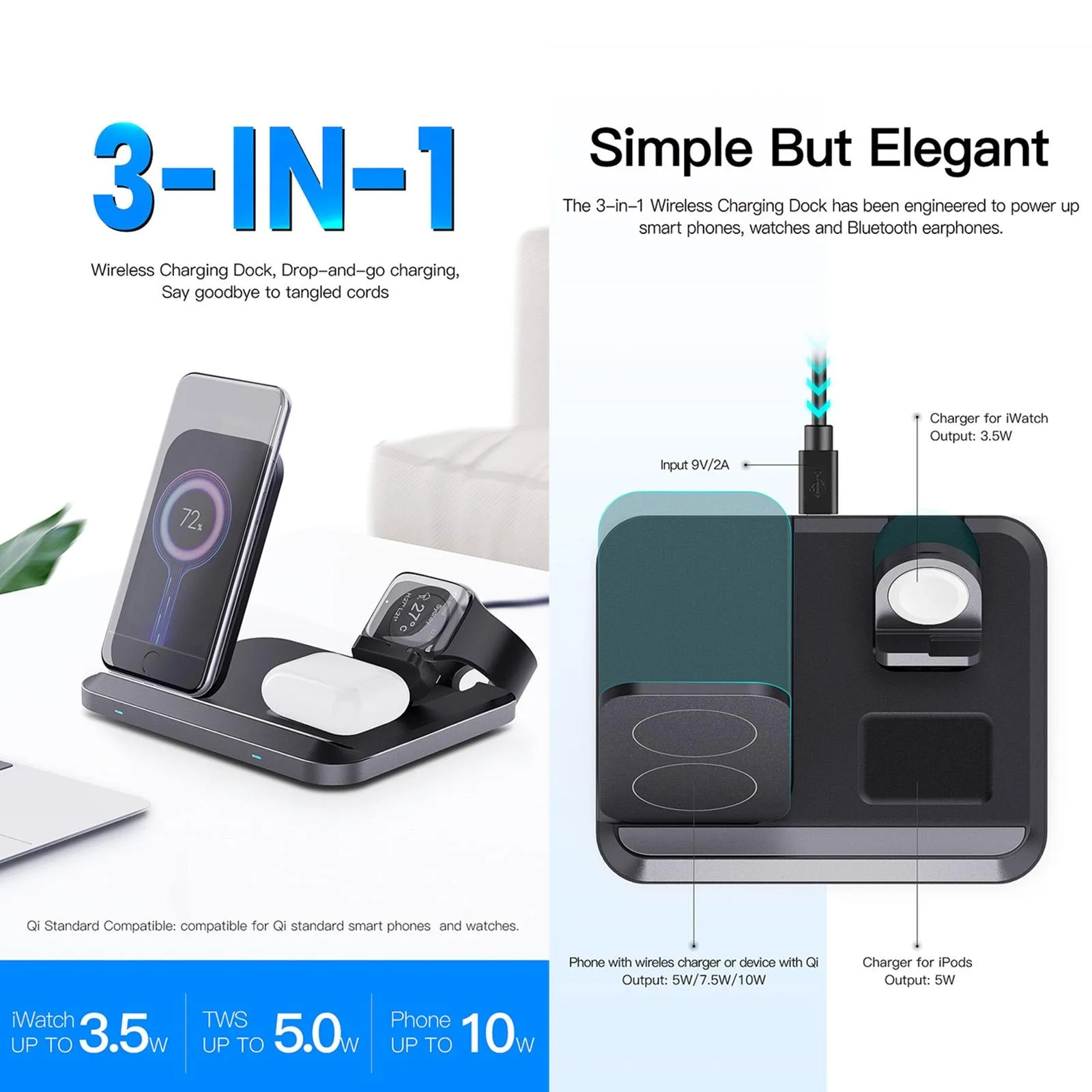 DW08 15W 3 in 1 Folding Wireless Charger