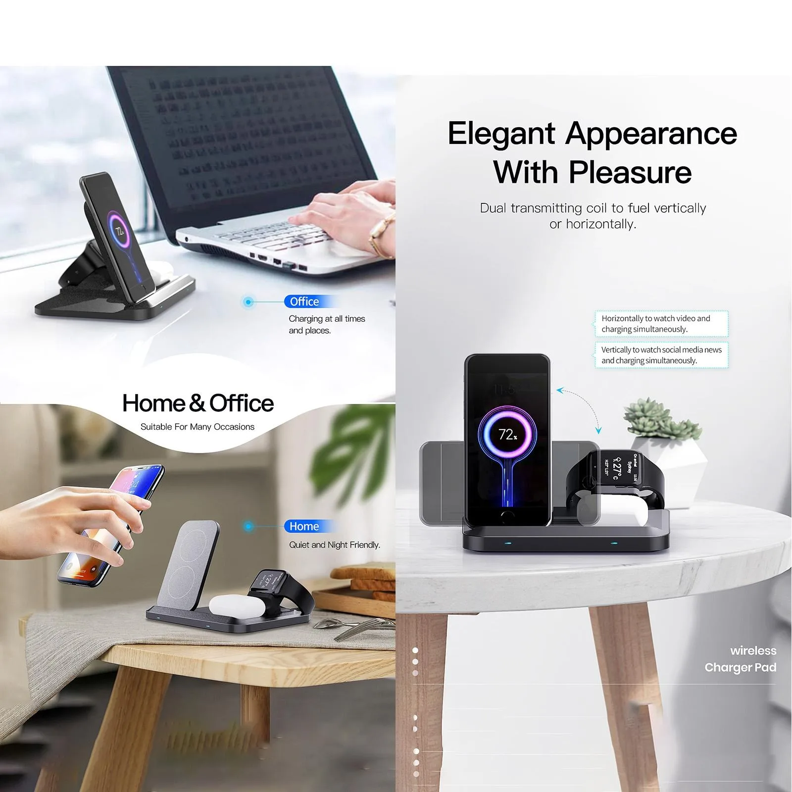 DW08 15W 3 in 1 Folding Wireless Charger