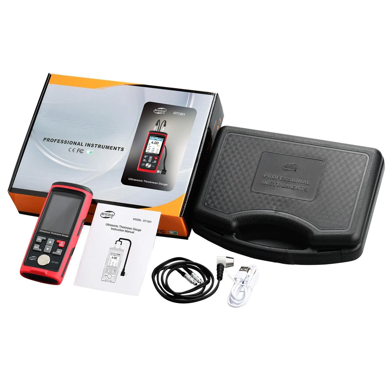 BENETECH GT1201 Ultrasonic Thickness Meter Tester Gauge, Measure Range: 1.0-300mm