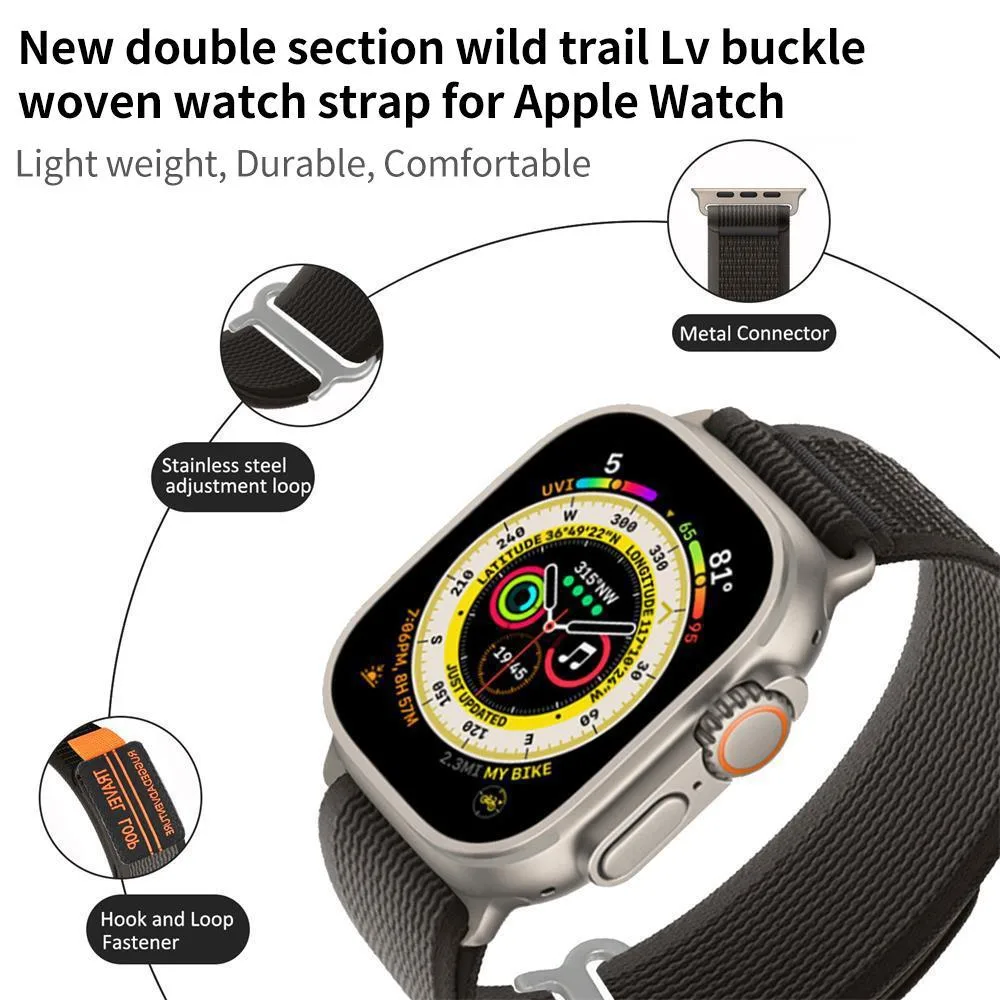 For Apple Watch 42mm / 41mm / 40mm / 38mm xDfind Double Section Metal Buckle Loop Nylon Braided Watch Band