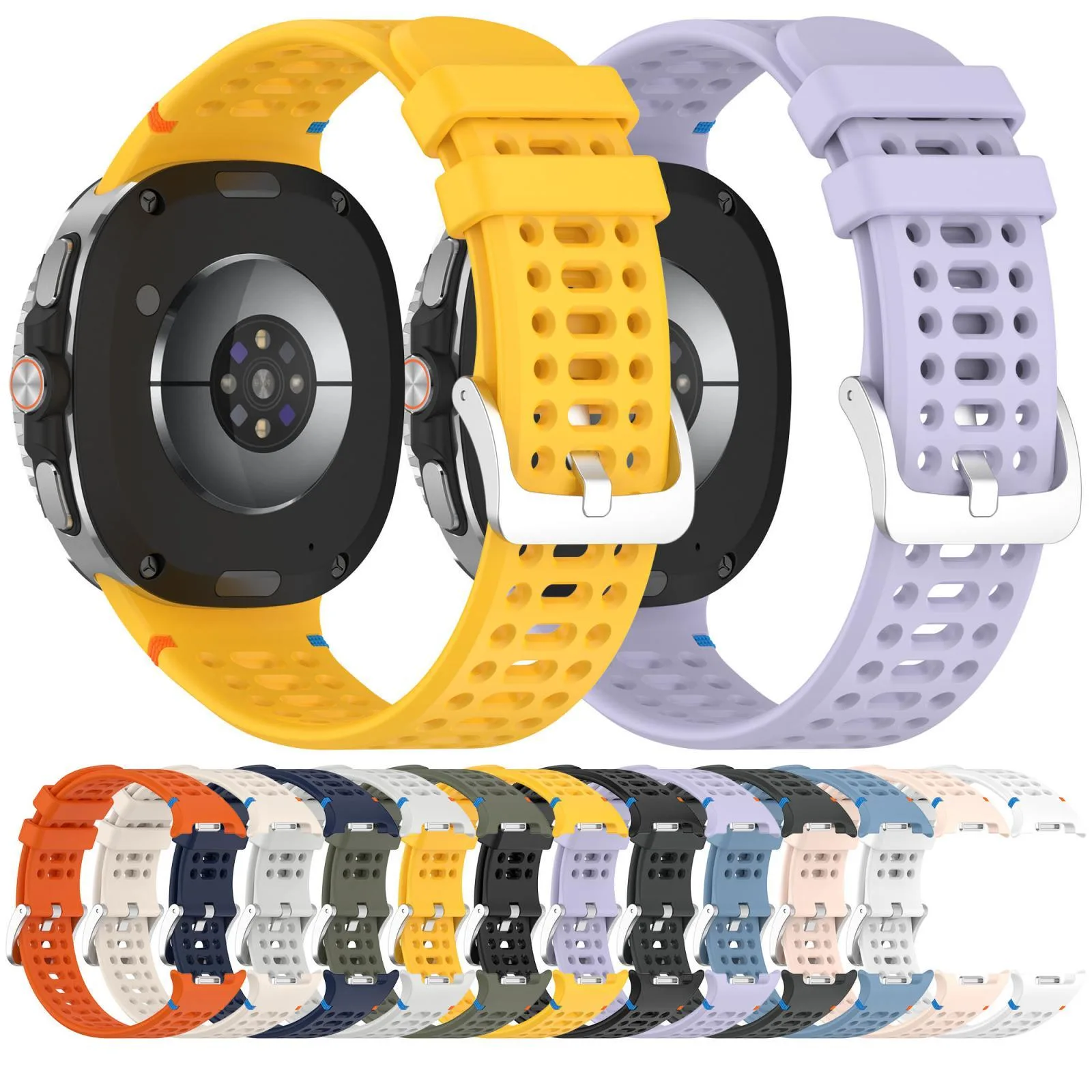For Galaxy Watch9 / 8 / 8 Classic xDfind Alloy Silver Buckle Breathable Hole Silicone Watch Band