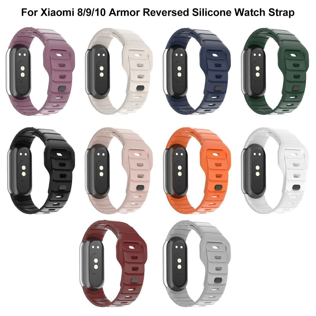 For Xiaomi Smart Band 10 / 9 / 8 xDfind Armor-Style Reverse Buckle Silicone Watch Band