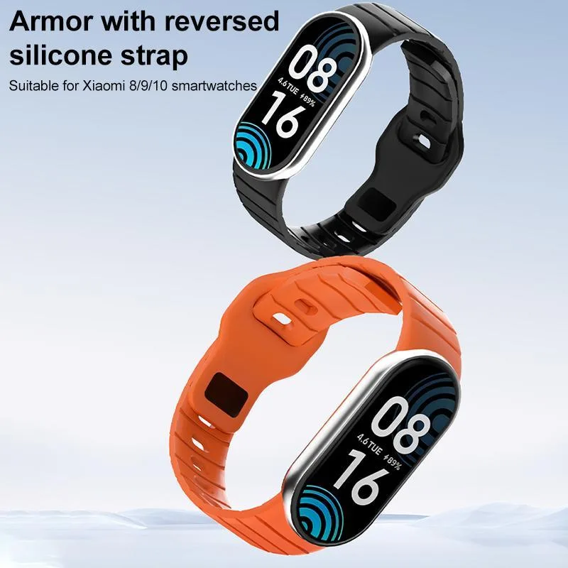 For Xiaomi Smart Band 10 / 9 / 8 xDfind Armor-Style Reverse Buckle Silicone Watch Band