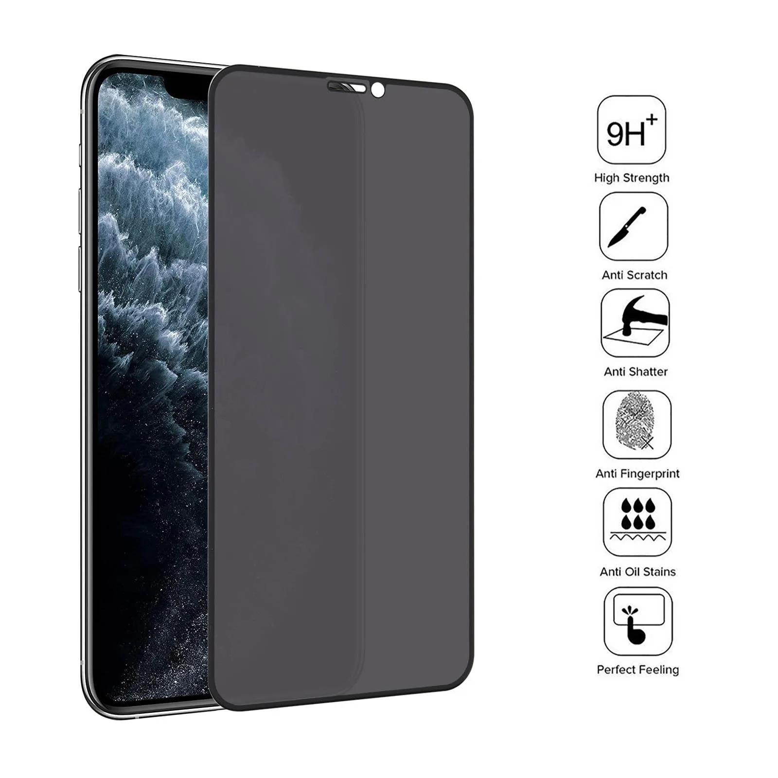 For iPhone 11 Pro Anti-peeping Plasma Oil Coated High Aluminum Wear-resistant Tempered Glass Film