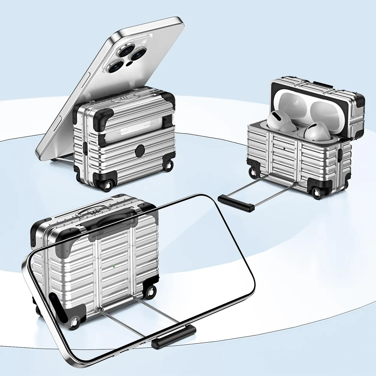 XDcase Suitcase Design PC Hybrid TPU Earphone Case with Holder