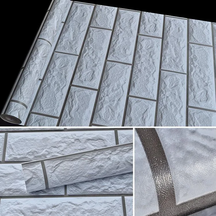 Silver Grey Brick Creative 3D Stone Brick Decoration Wallpaper Stickers Bedroom Living Room Wall Waterproof Wallpaper Roll, Size: 45 x 1000cm