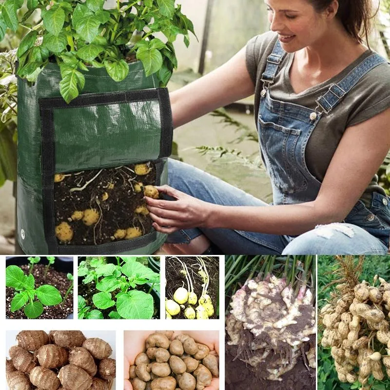 2 PCS 7 Gallons Potato Planting PE Bags Woven Fabric Bags Cultivation Garden Pots Vegetable Planting Bags Grow Bags Farm Garden Supplies