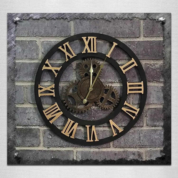 Originality American Industrial Style Wood Vintage Old Gear Wall Clock, Diameter: 50cm