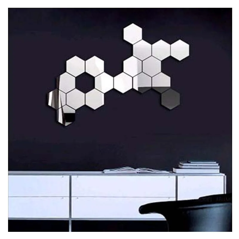 12 PCS 3D Hexagonal Mirror Wall Stickers Set, Size: 4*4cm