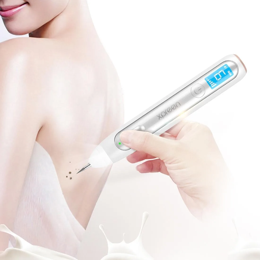 XPREEN XPRE051 Professional Wireless Rechargeable Mole Freckle Dark Spots Tattoo Wart Removal Pen Skin Tag Spot Eraser Pro Beauty Sweep Spot Pen Kit With LED Screen & Spotlight(White)