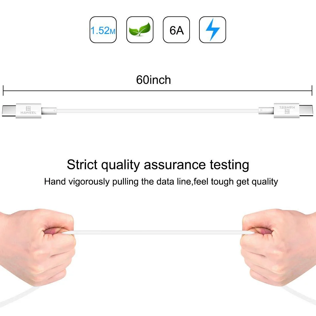HAWEEL 100W 6A USB-C / Type-C to USB-C / Type-C Fast Charging Data Cable, Length: 1.52m