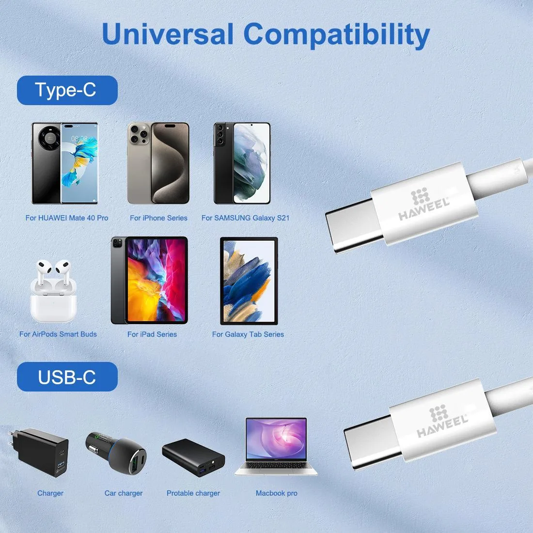 HAWEEL 100W 6A USB-C / Type-C to USB-C / Type-C Fast Charging Data Cable, Length: 1.52m