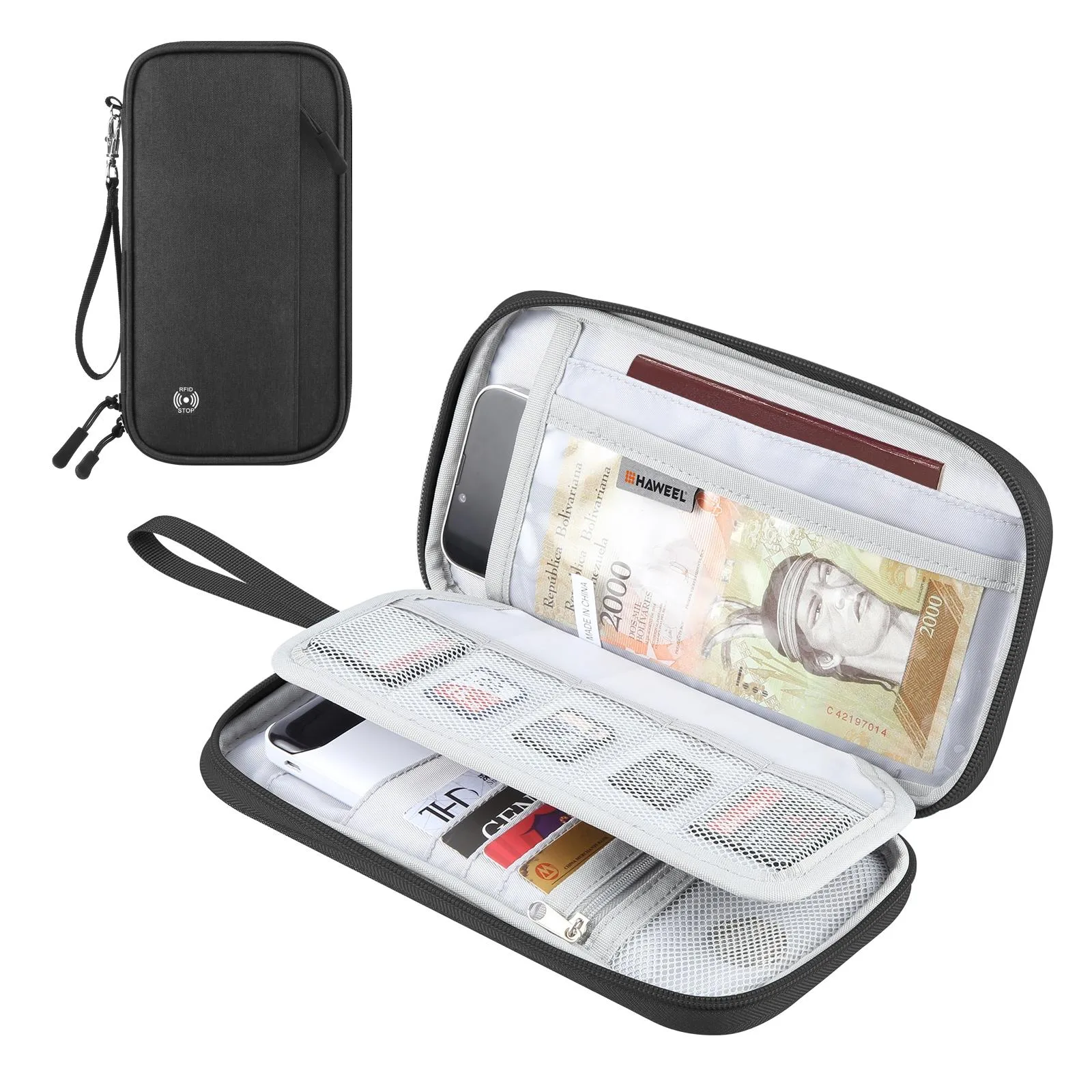 HAWEEL Clutch Bag Passport Wallet Document Organizer Credit Cards Case Bag