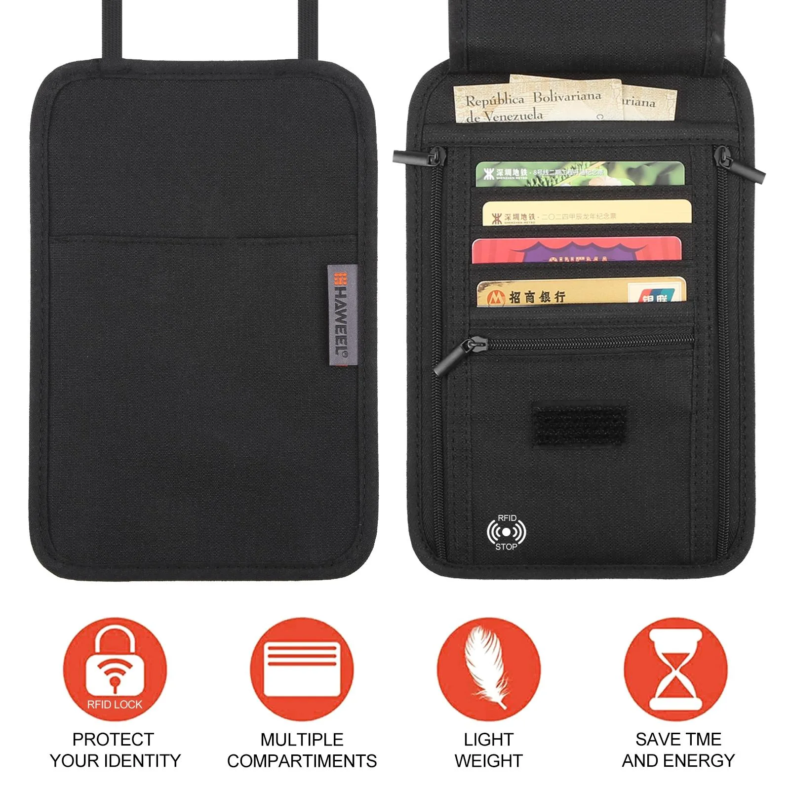 HAWEEL Neck Passport Wallet Bag Document Organizer Credit Cards Case Bag