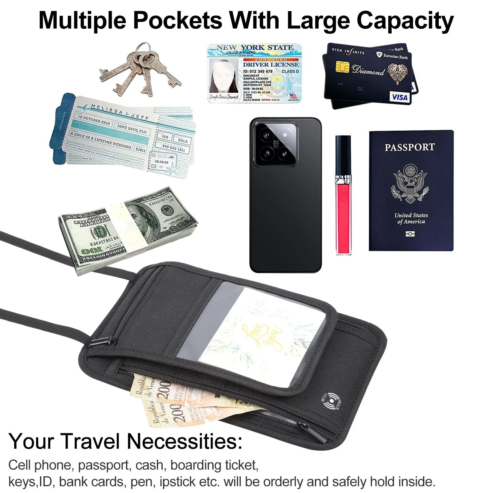 HAWEEL Neck Passport Wallet Bag Document Organizer Credit Cards Case Bag