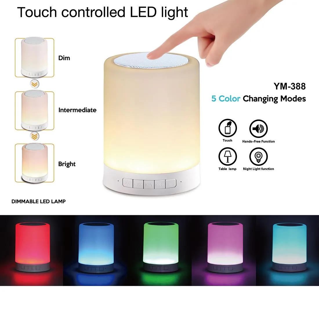Atmosphere Light Music Table Lamp Multifunctional Wireless Bluetooth Speaker , with LED Light & Handle, Support AUX IN & Hands-free Answer & TF Card