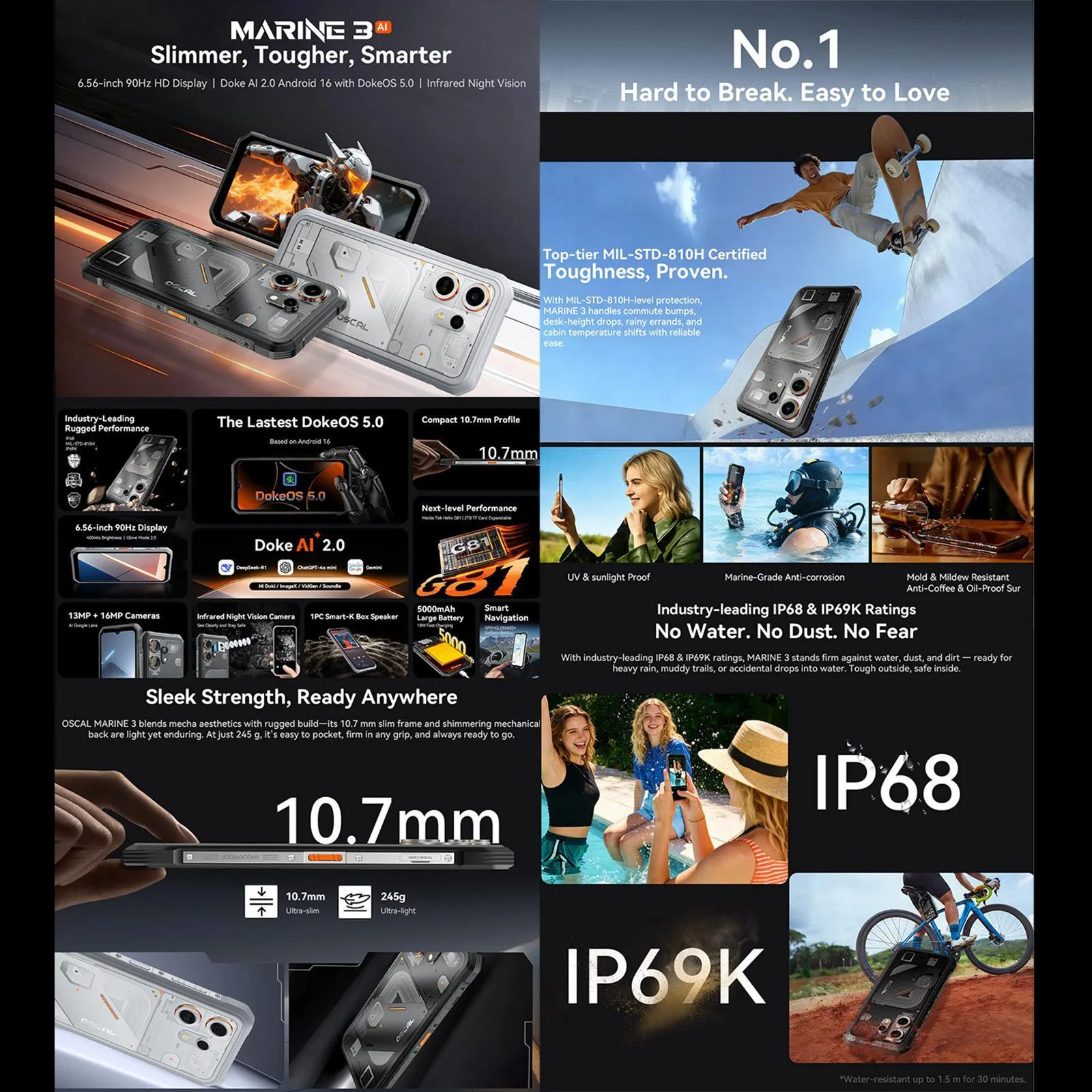 [HK Warehouse] Blackview Oscal Marine 3, 8GB+128GB, 6.56 inch Android 16 MT6769V/CB Helio G81 Octa Core, Network: 4G, OTG, NFC