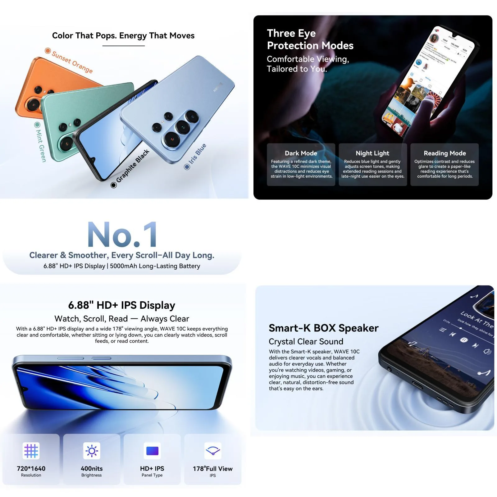 [HK Warehouse] Blackview WAVE 10C, 4GB+32GB, 6.88 inch Android 16 Unisoc UMS312 / T310 Quad Core, Network: 4G, OTG