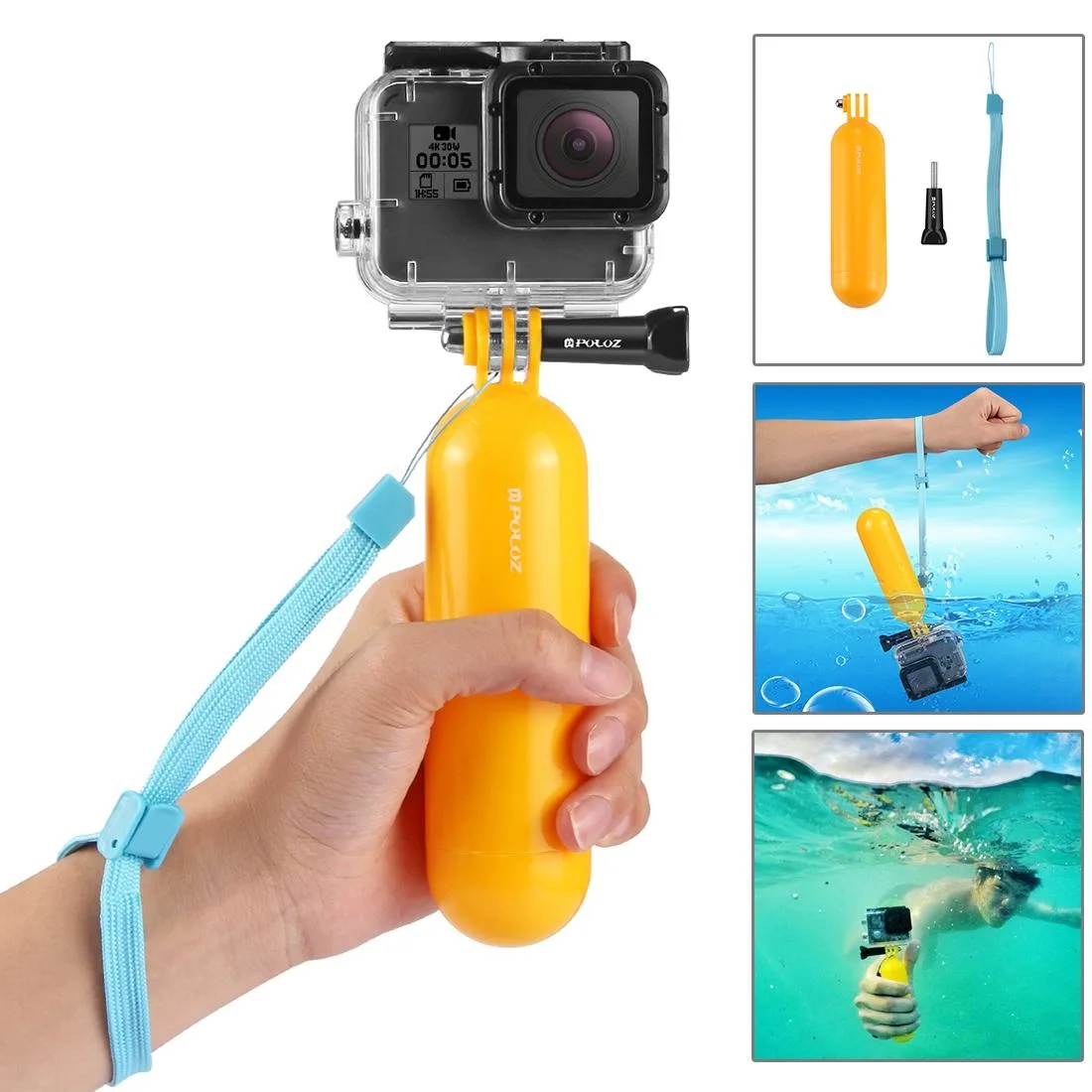 PULUZ 14 in 1 Surfing Accessories Combo Kits with EVA Case (Bobber Hand Grip + Floaty Sponge + Quick Release Buckle + Surf Board Mount + Floating Wrist Strap + Safety Tethers Strap + Storage Bag ) for GoPro, Insta360, DJI and Other Action Cameras